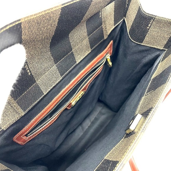 FENDI Pecan FF Logo Tote Shoulder Bag in PVC/Leather, Brown, Women's - Picture 10 of 14